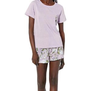 imageDearfoams Womens 2Piece Loosefit Set Matching Family Holiday Pajamas Soft ampamp ComfortablePurple Muted Peonies