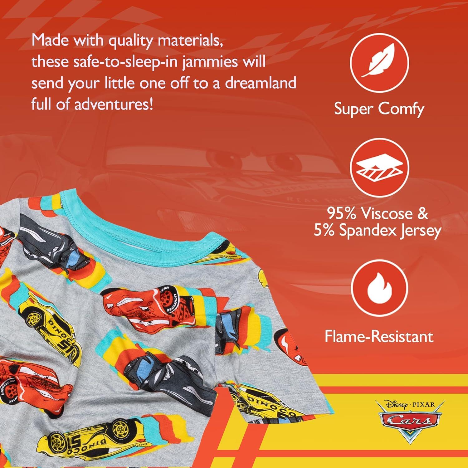 imageDisney Boys 2Piece Snugfit Viscose Pajama Set Soft ampamp Cute for KidsRacing Cars