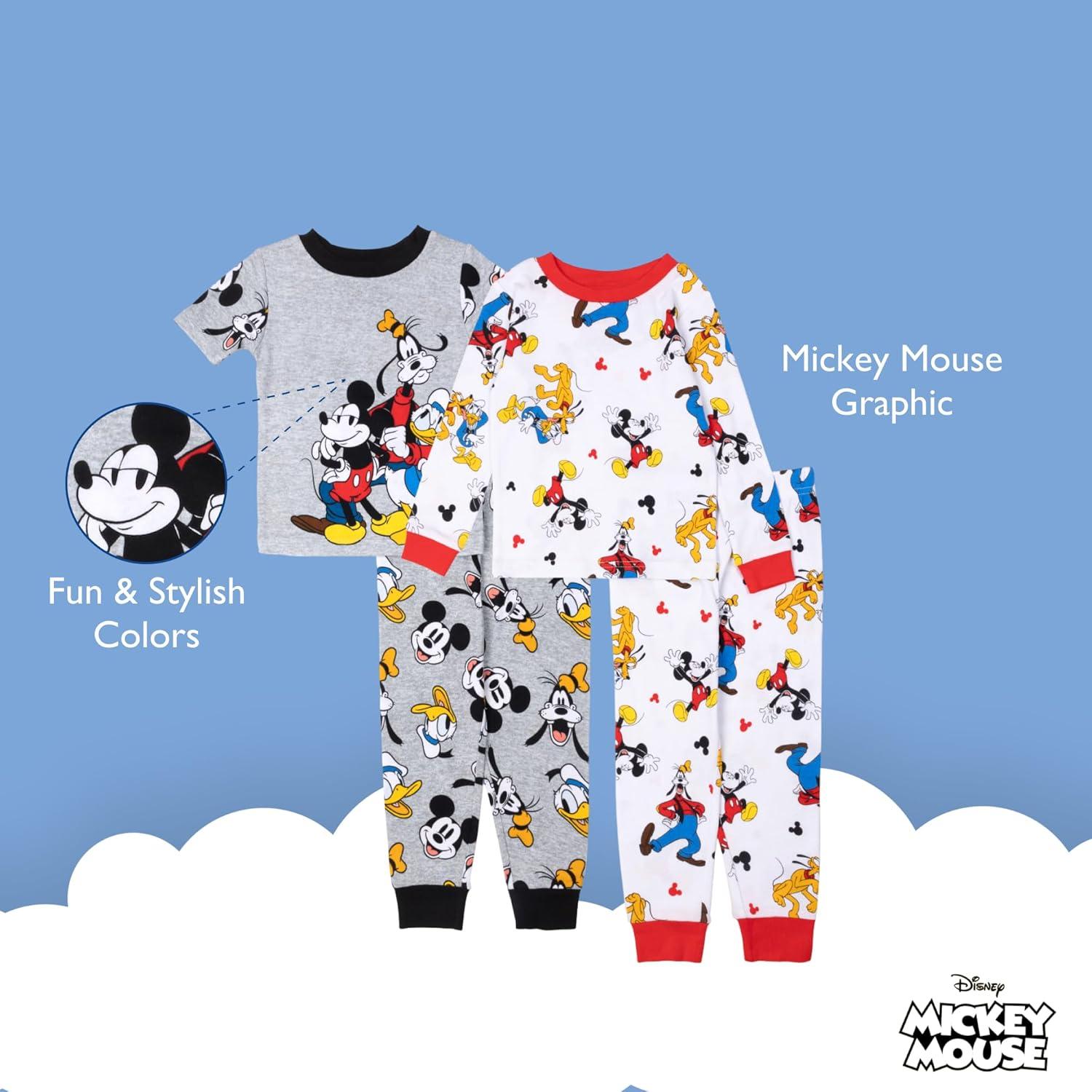 imageDisney Boys 4Piece Snugfit Cotton Pajama Set Soft ampamp Cute for KidsMickey  Friends Fun
