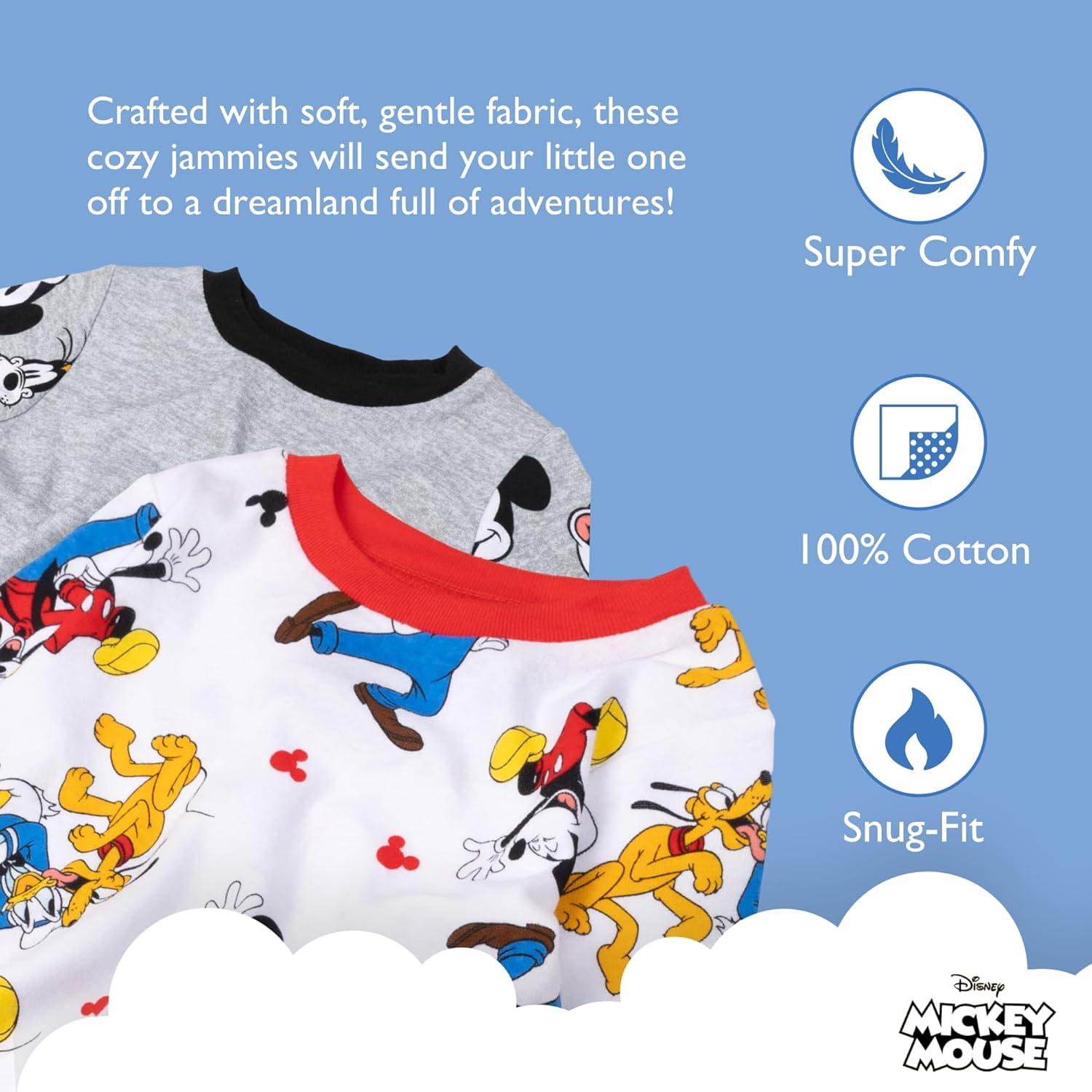 imageDisney Boys 4Piece Snugfit Cotton Pajama Set Soft ampamp Cute for KidsMickey  Friends Fun