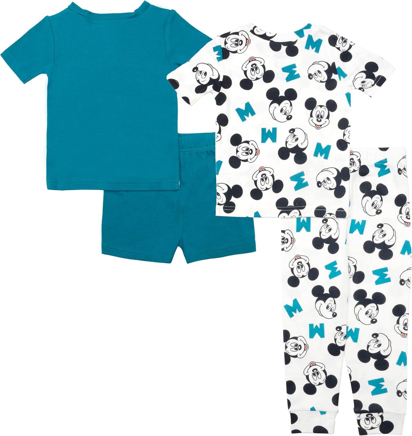 imageDisney Boys 4Piece Snugfit Cotton Pajama Set Soft ampamp Cute for KidsMickey and Friends