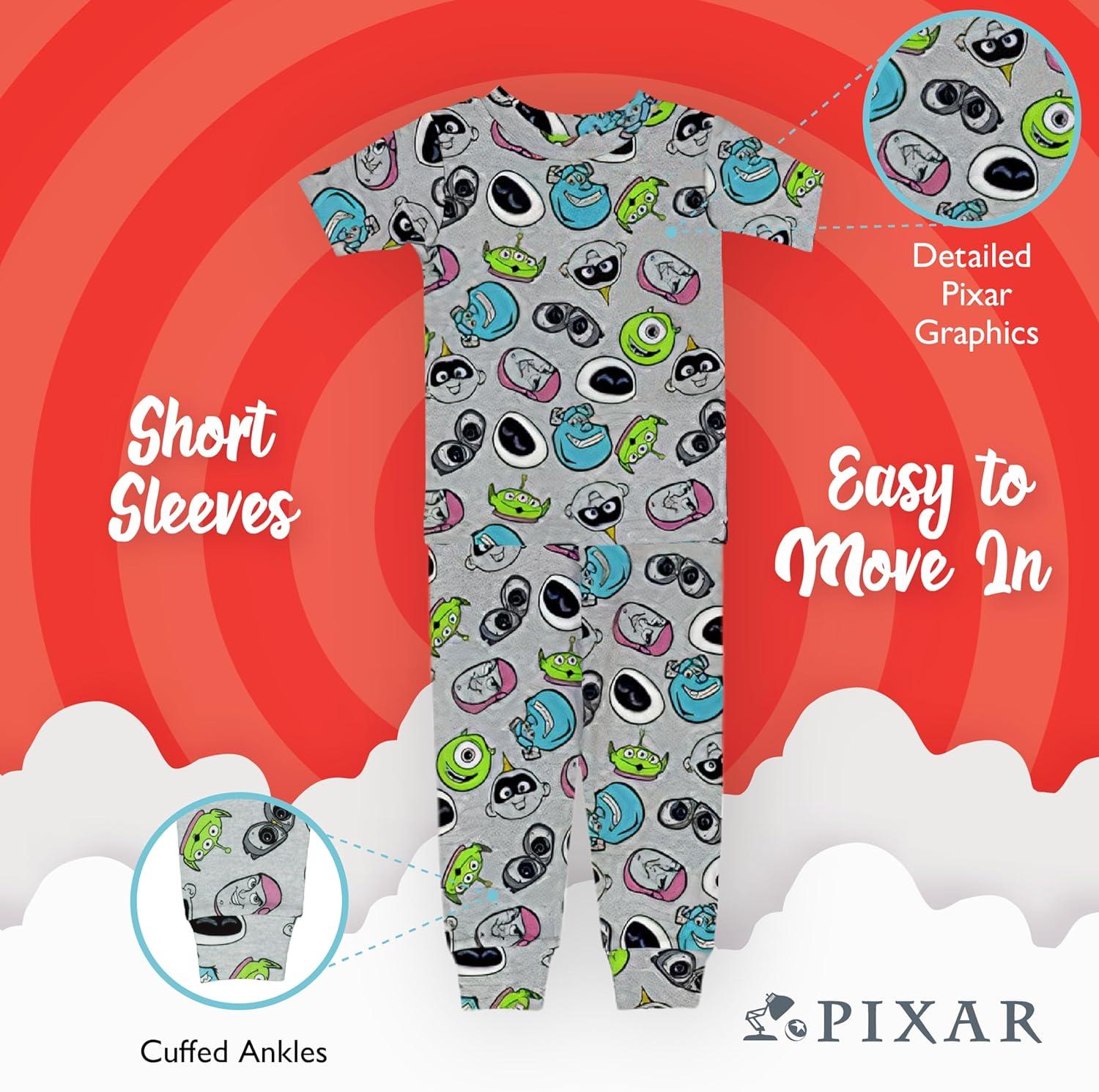 imageDisney Boys 4Piece Snugfit Cotton Pajama Set Soft ampamp Cute for KidsPixar Mashup