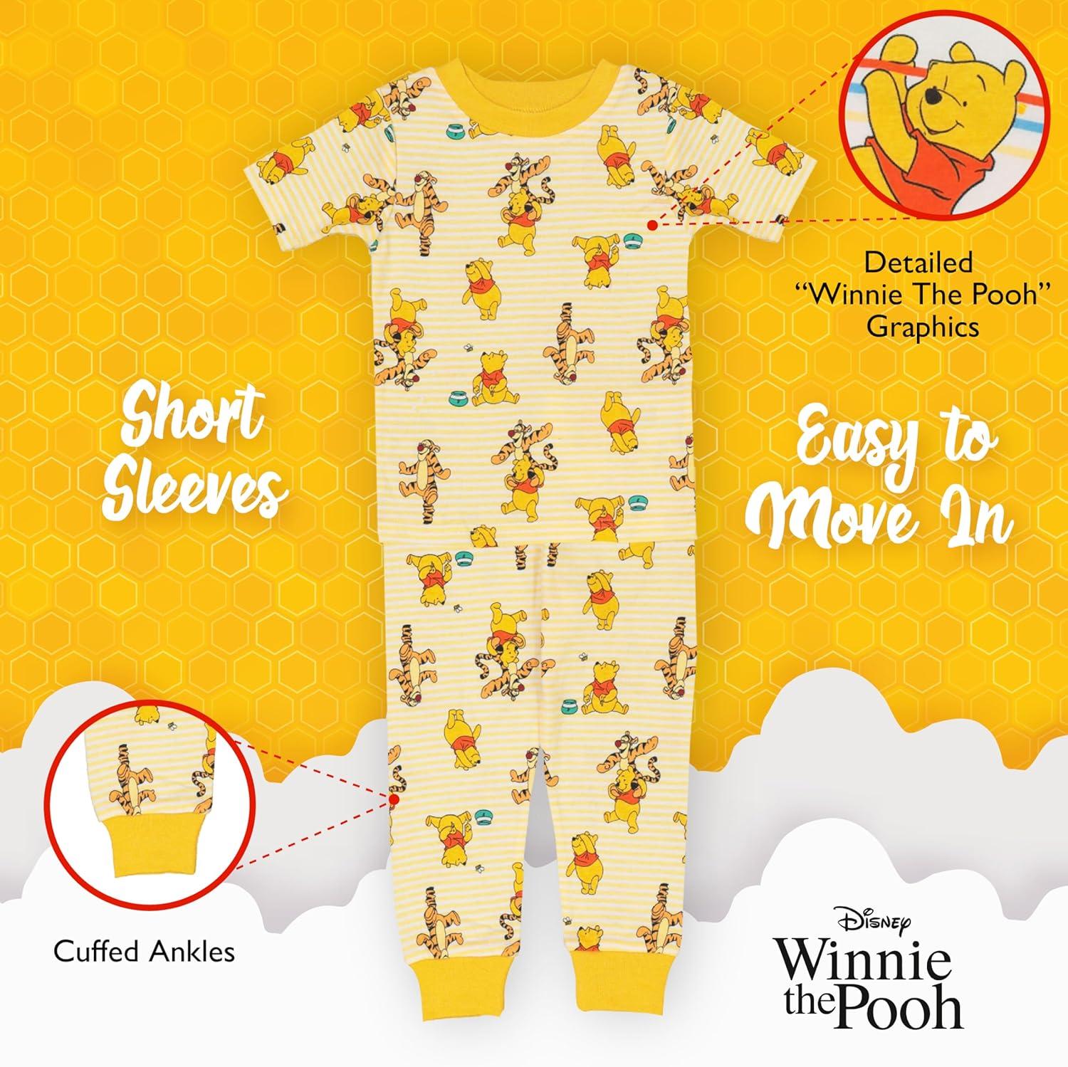 imageDisney Boys 4Piece Snugfit Cotton Pajama Set Soft ampamp Cute for KidsStripe Fun