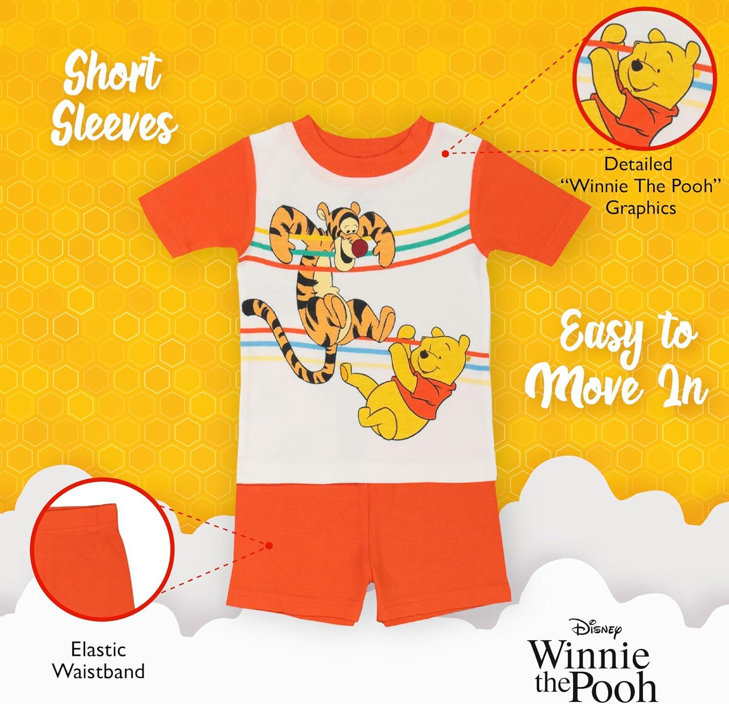 imageDisney Boys 4Piece Snugfit Cotton Pajama Set Soft ampamp Cute for KidsStripe Fun
