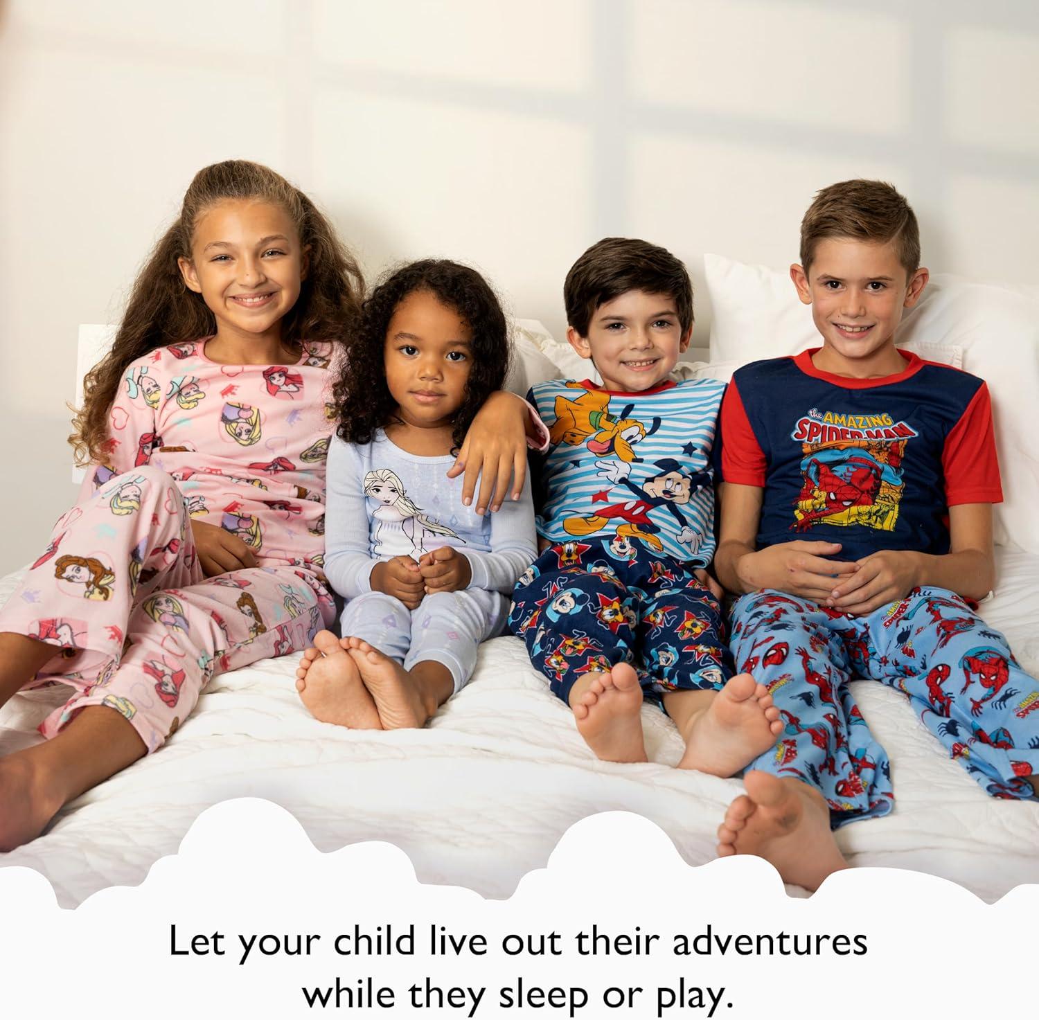 imageDisney Boys 4Piece Snugfit Cotton Pajama Set Soft ampamp Cute for KidsStripe Fun