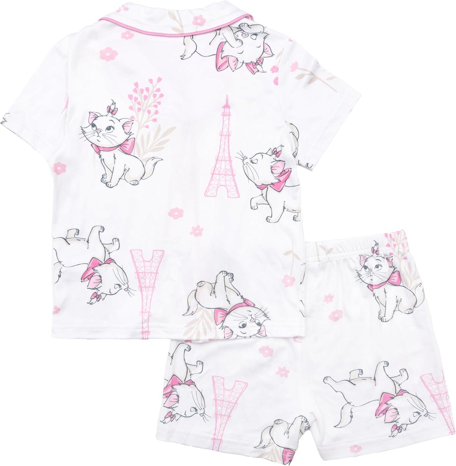 imageDisney Girls 2Piece Loosefit Button Down Pajama Set Soft ampamp Cute for KidsAdorable Marie