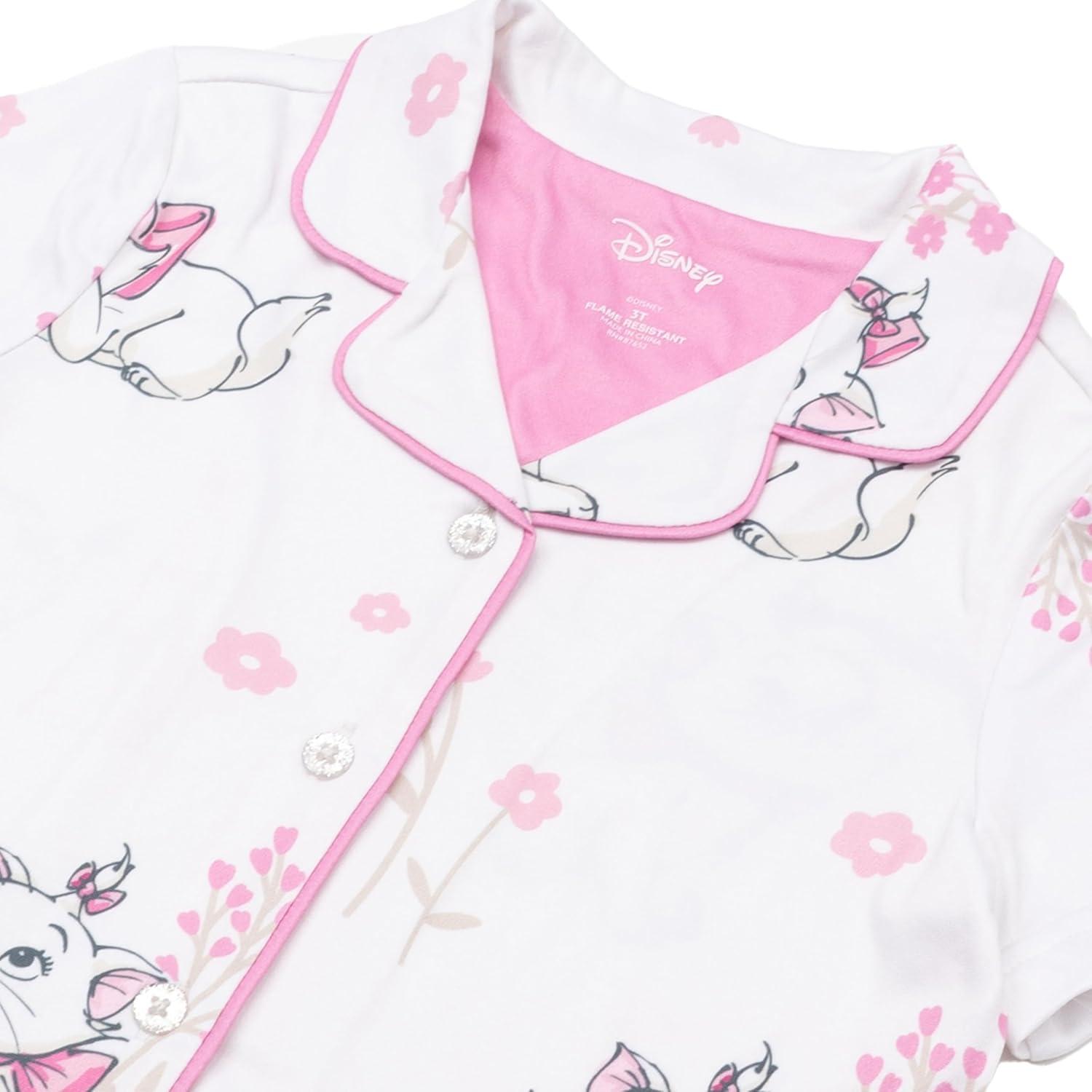 imageDisney Girls 2Piece Loosefit Button Down Pajama Set Soft ampamp Cute for KidsAdorable Marie