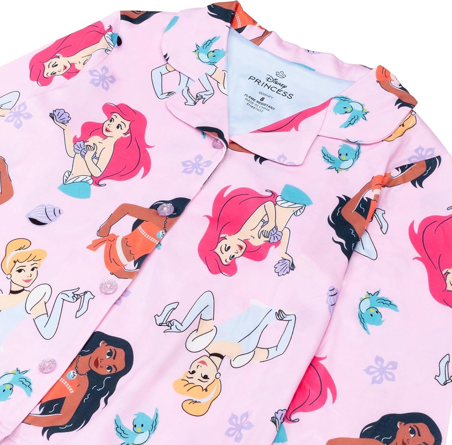 imageDisney Girls 2Piece Loosefit Button Down Pajama Set Soft ampamp Cute for KidsDisney Princess
