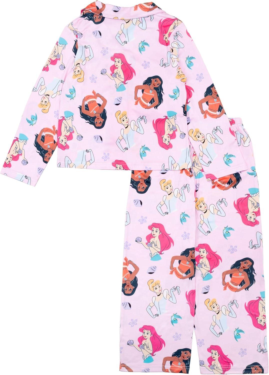 imageDisney Girls 2Piece Loosefit Button Down Pajama Set Soft ampamp Cute for KidsDisney Princess