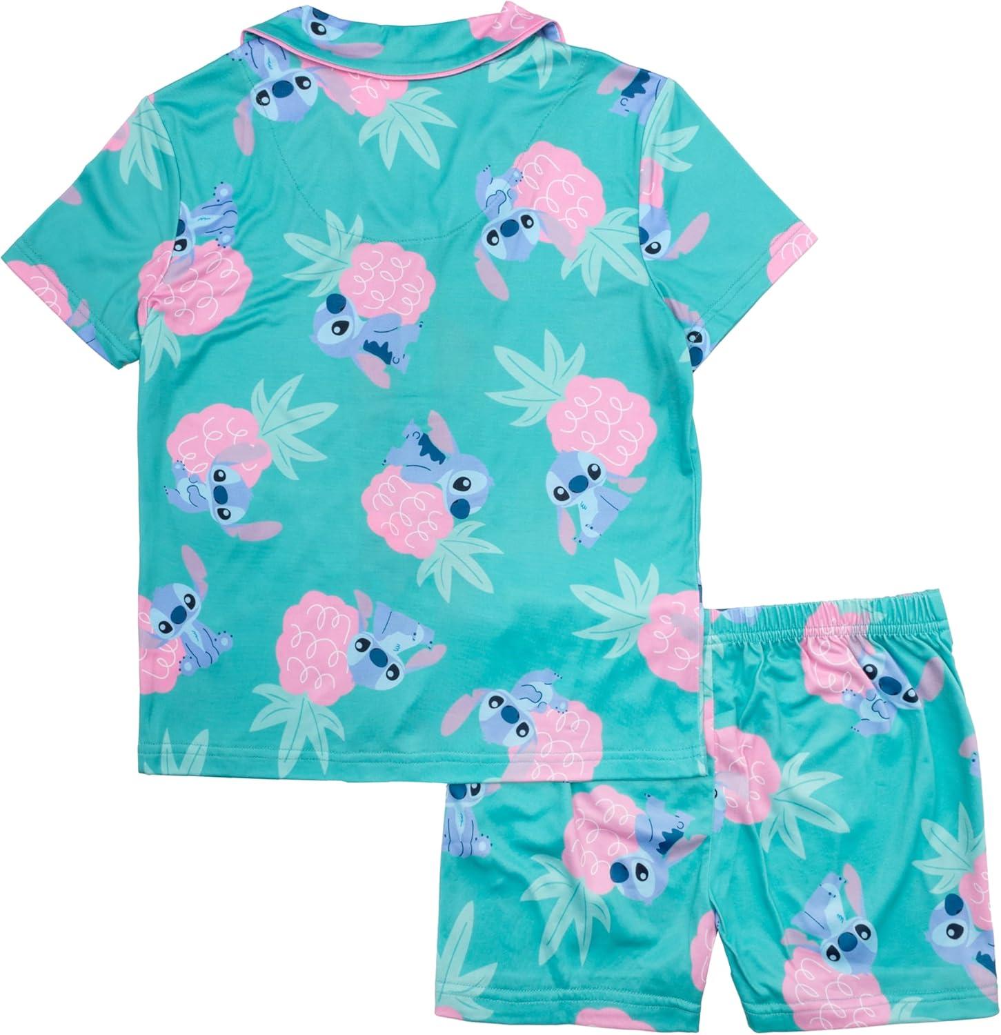 imageDisney Girls 2Piece Loosefit Button Down Pajama Set Soft ampamp Cute for KidsHawaii Stitch