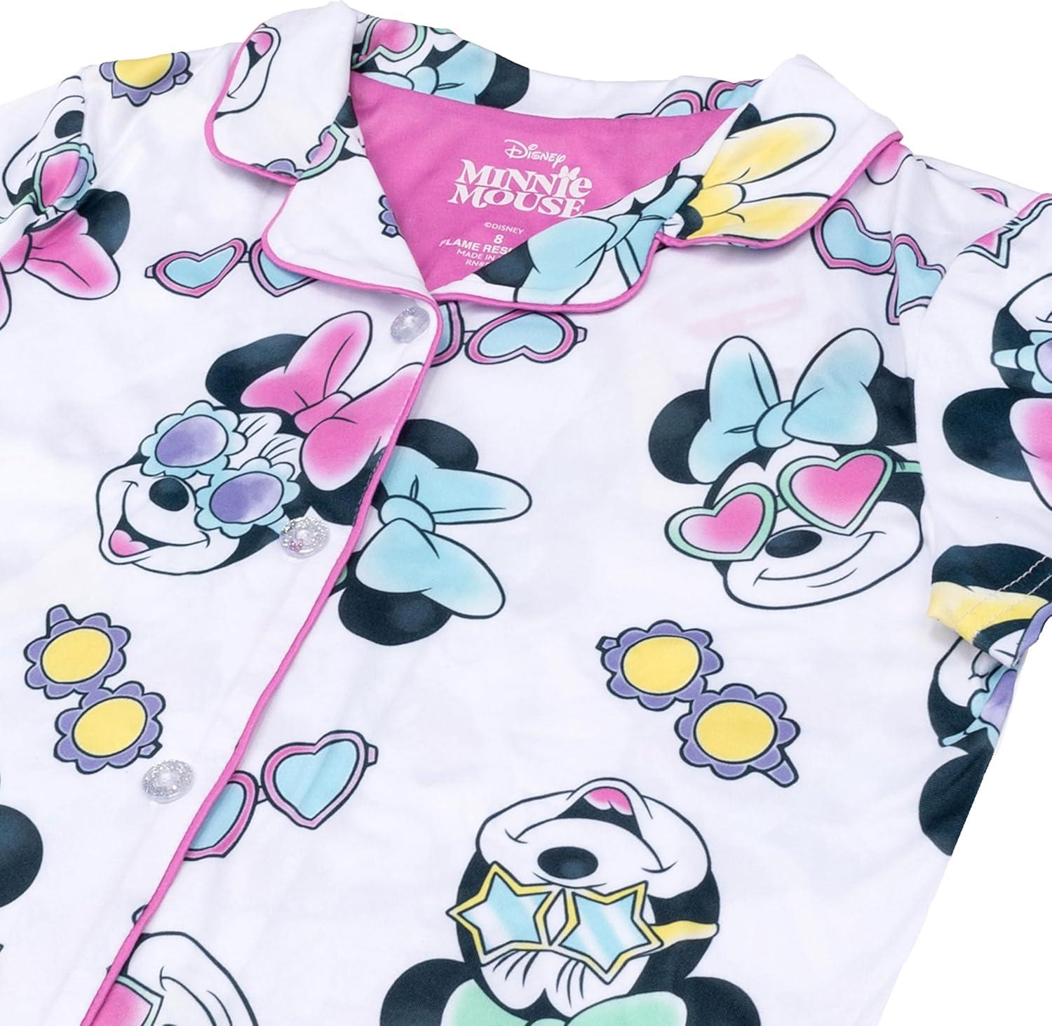 imageDisney Girls 2Piece Loosefit Button Down Pajama Set Soft ampamp Cute for KidsSunshine Minnie