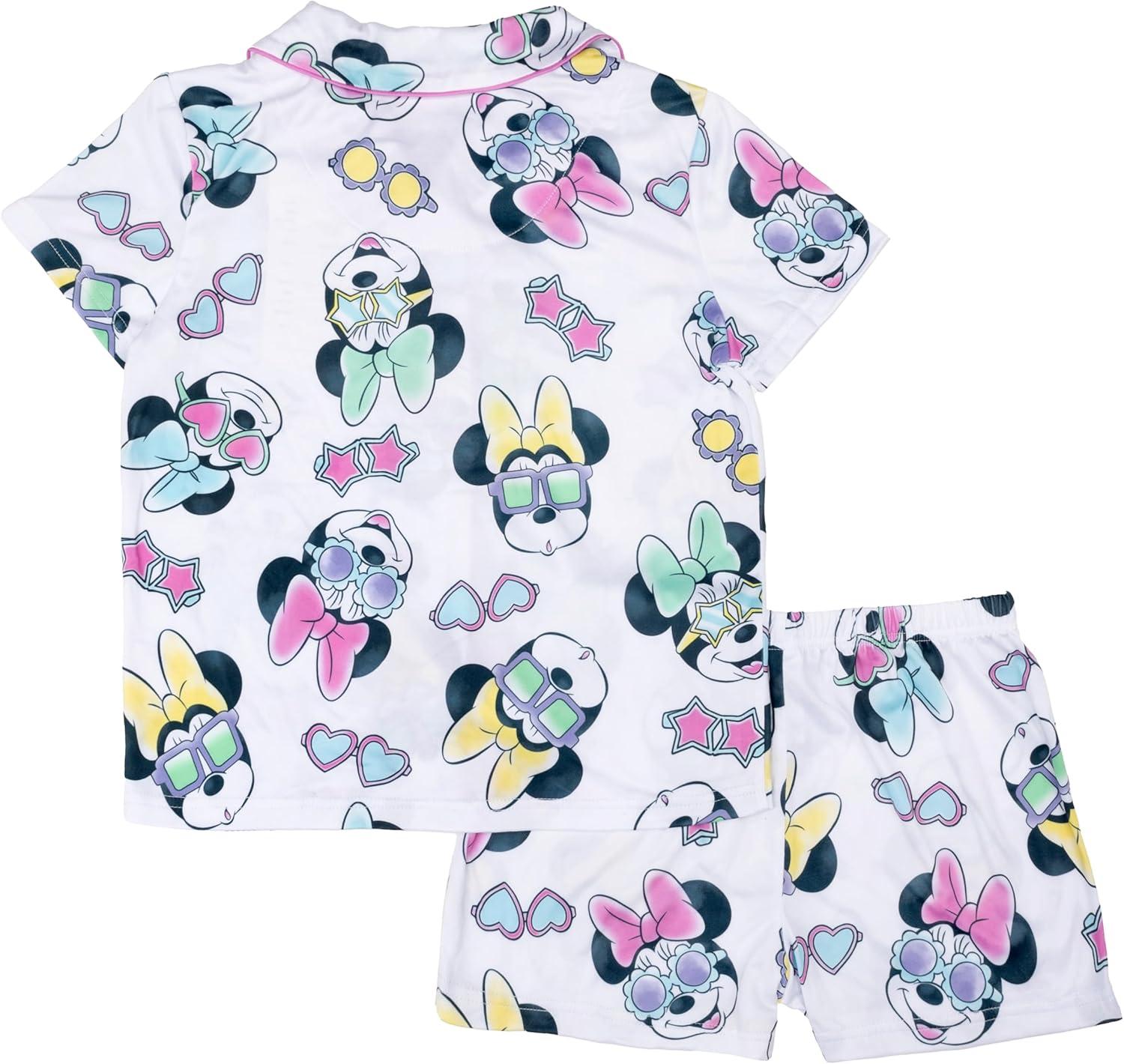 imageDisney Girls 2Piece Loosefit Button Down Pajama Set Soft ampamp Cute for KidsSunshine Minnie
