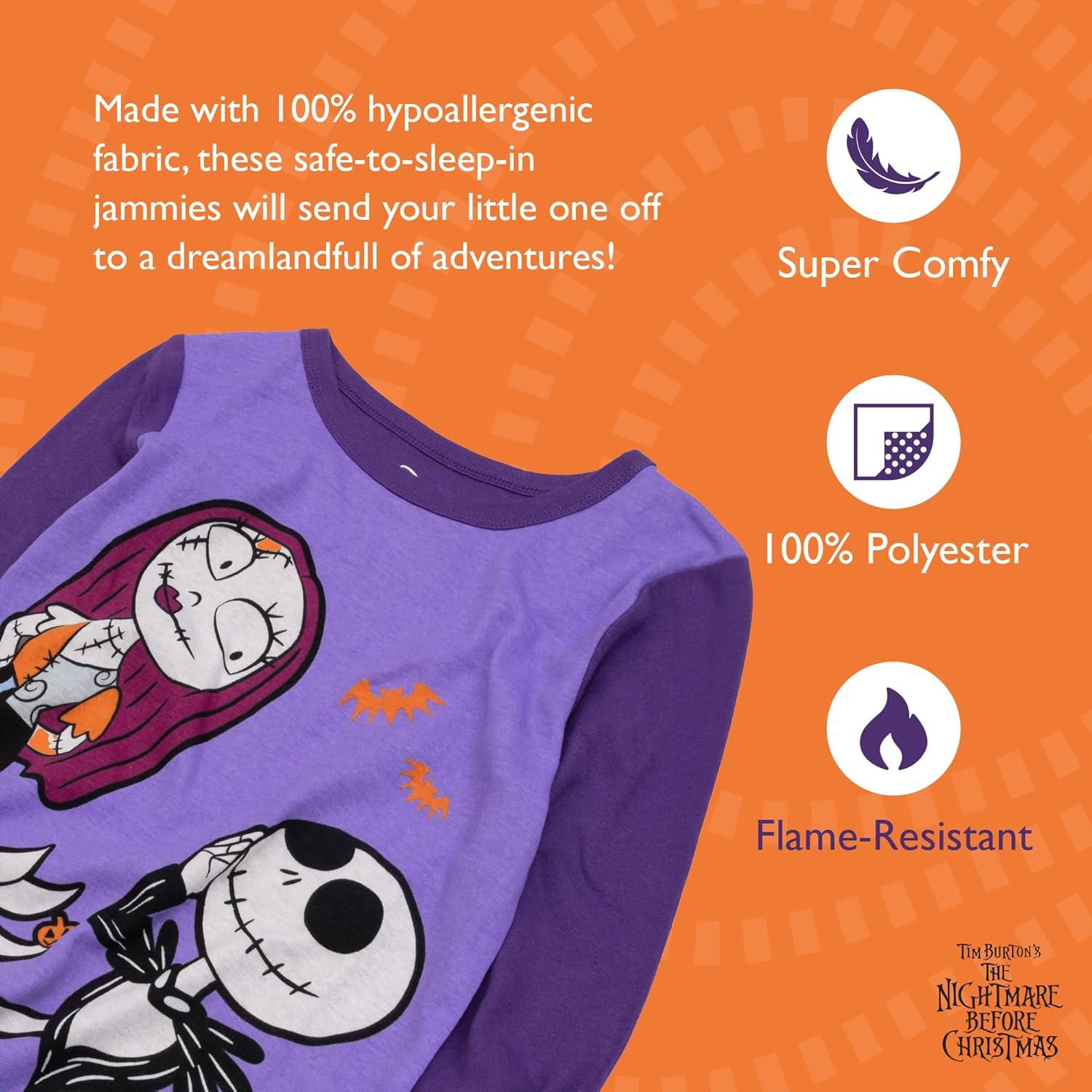 imageDisney unisexchild 2piece Snugfit Cotton Holiday Pajama Set Soft ampamp Cute for KidsCute Nightmare