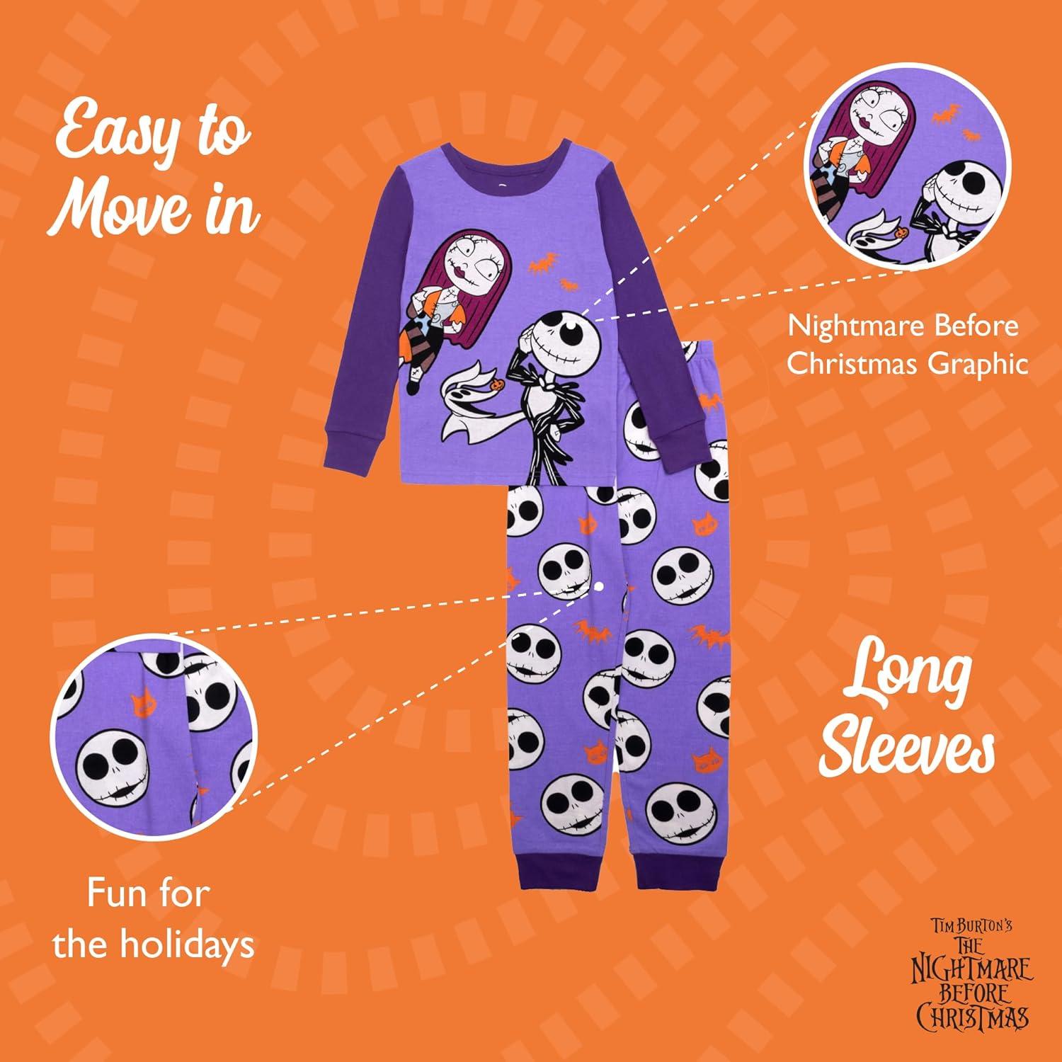 imageDisney unisexchild 2piece Snugfit Cotton Holiday Pajama Set Soft ampamp Cute for KidsCute Nightmare