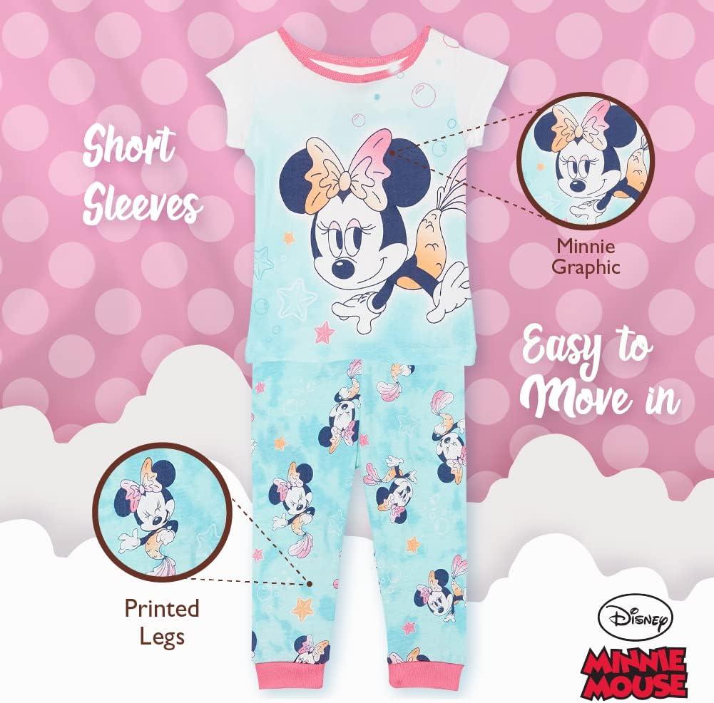 imageDisney unisexchild 2piece Snugfit Cotton Holiday Pajama Set Soft ampamp Cute for KidsMermaid Minnie