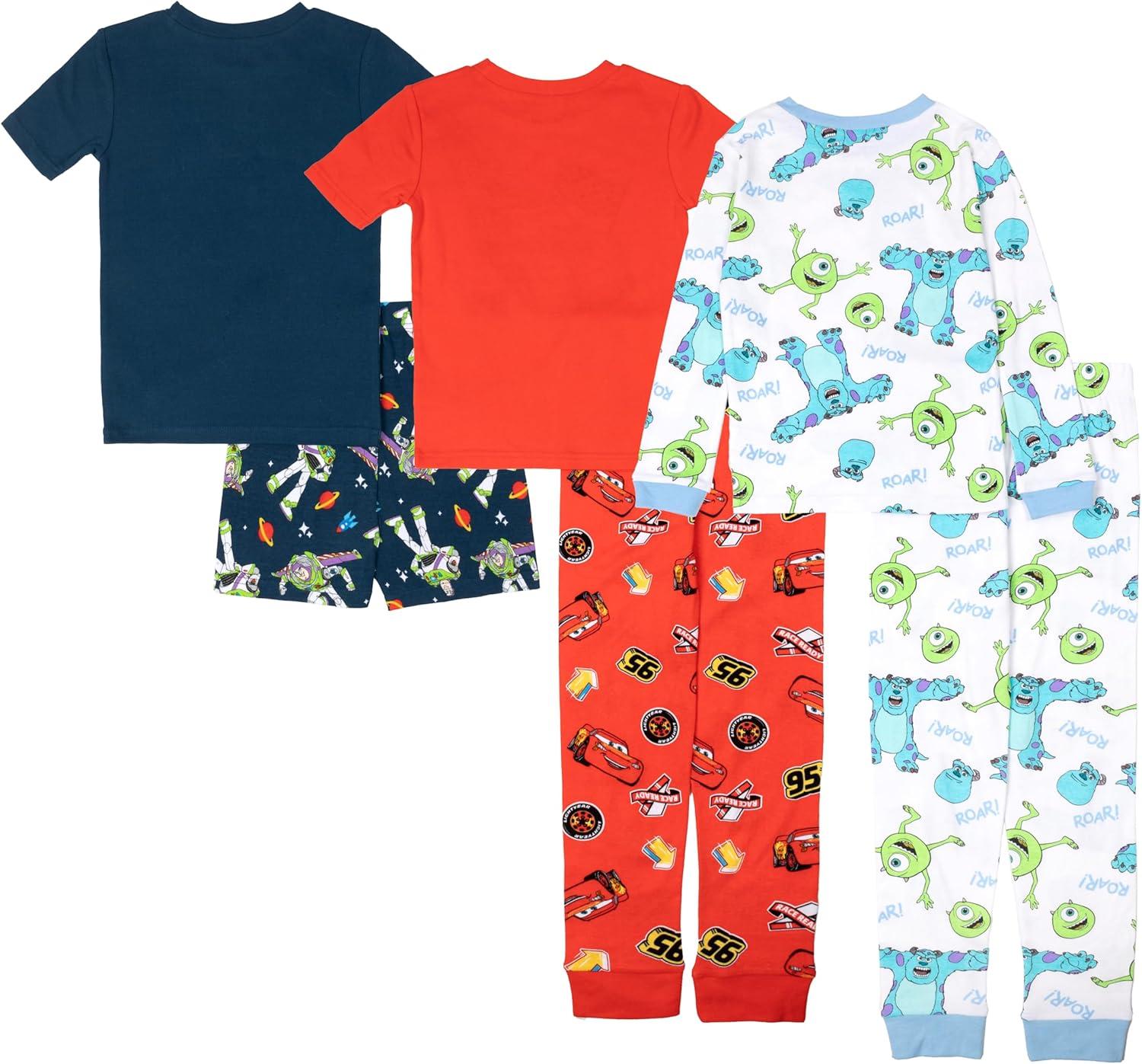 imageDisney unisexchild 6piece Snugfit Cotton Pajama Set Soft ampamp Cute for KidsRace Space Scare