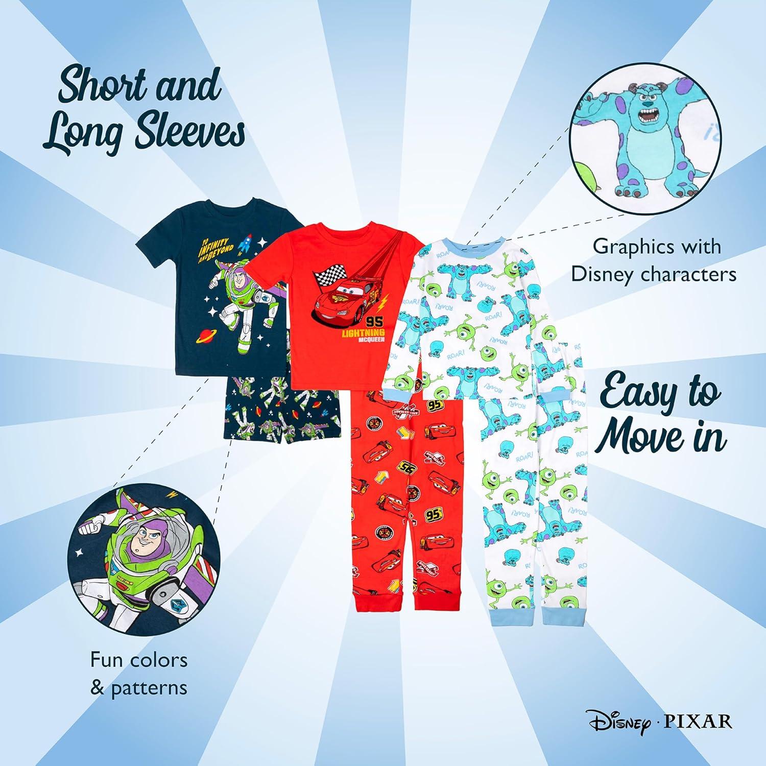 imageDisney unisexchild 6piece Snugfit Cotton Pajama Set Soft ampamp Cute for KidsRace Space Scare