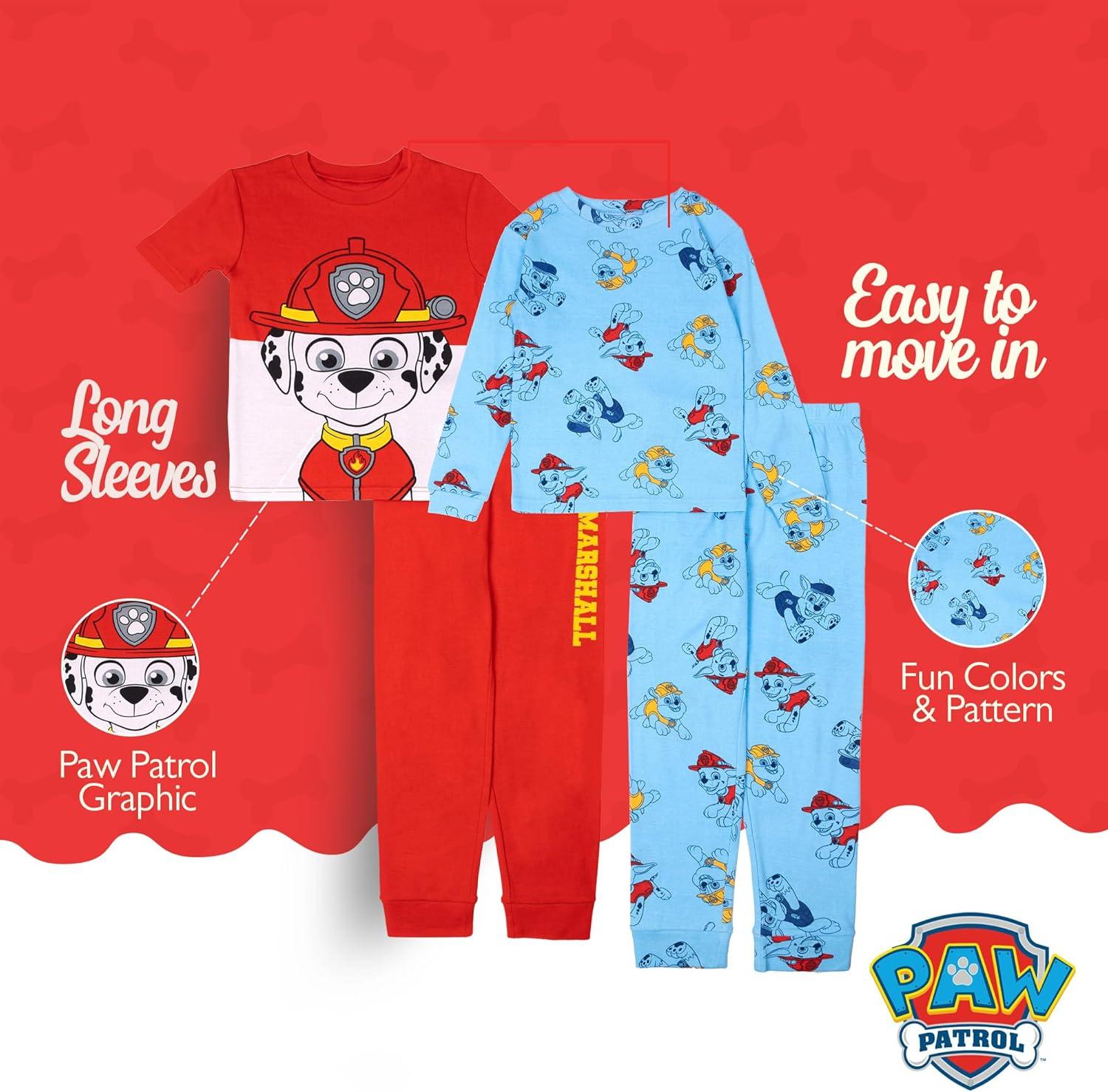 imageNickelodeon unisexchild Paw Patrol  Baby Shark  Blues Clues ampamp You 4piece Snugfit Cotton Pajama SetChief Marshall
