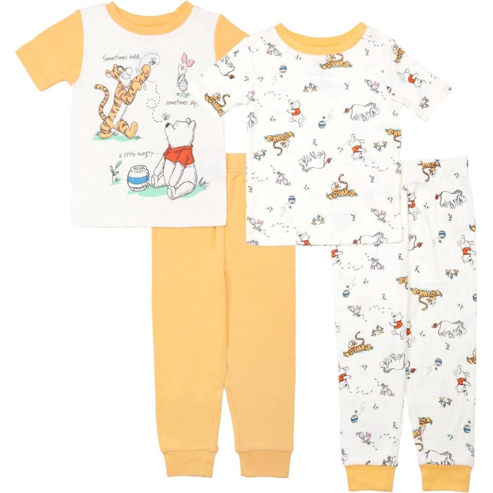 imageDisney Boys 4Piece Snugfit Cotton Pajama Set Soft ampamp Cute for KidsWinnie and Friends