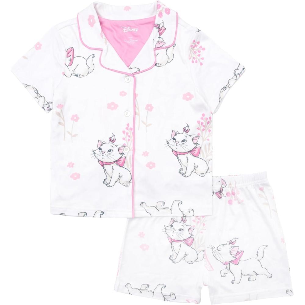 imageDisney Girls 2Piece Loosefit Button Down Pajama Set Soft ampamp Cute for KidsAdorable Marie