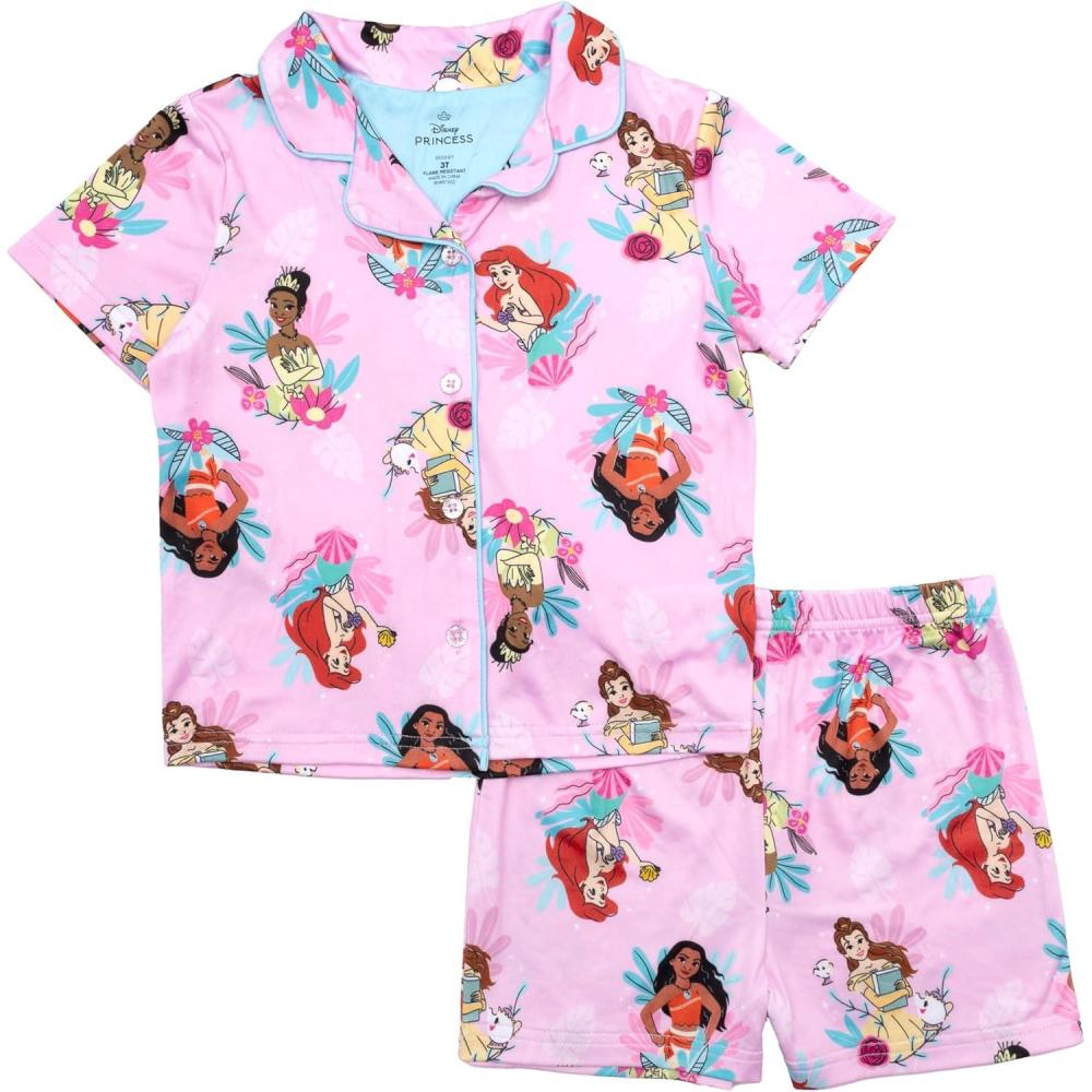 imageDisney Girls 2Piece Loosefit Button Down Pajama Set Soft ampamp Cute for KidsRoyal Vacation