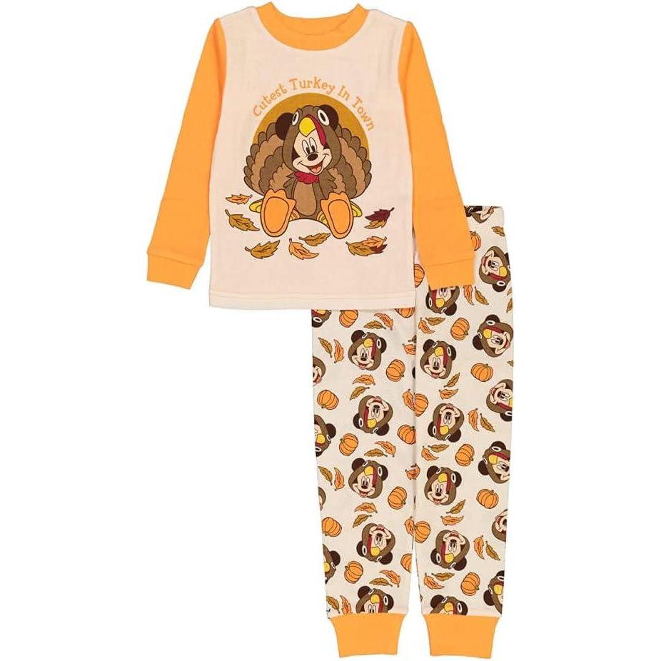 imageDisney unisexchild 2piece Snugfit Cotton Holiday Pajama Set Soft ampamp Cute for KidsCute Turkey