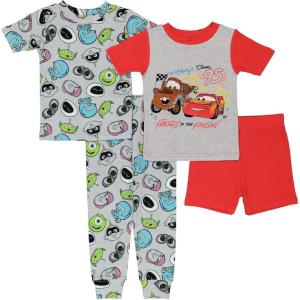 imageDisney Boys 4Piece Snugfit Cotton Pajama Set Soft ampamp Cute for KidsPixar Mashup