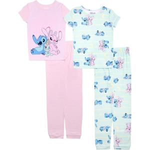 imageDisney Boys 4Piece Snugfit Cotton Pajama Set Soft ampamp Cute for KidsStitch Star