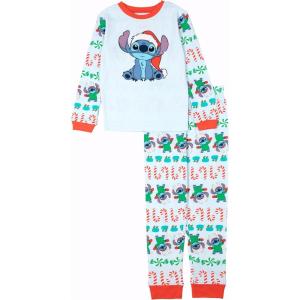 imageDisney unisexchild 2piece Snugfit Cotton Holiday Pajama Set Soft ampamp Cute for KidsChristmas Stitch