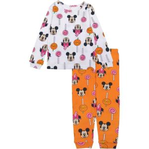 imageDisney unisexchild 2piece Snugfit Cotton Holiday Pajama Set Soft ampamp Cute for KidsMickey  Minnie Candy