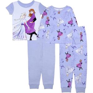 imageDisney Girls 4Piece Snugfit Cotton Pajama Set Soft ampamp Cute for KidsFrozen Sisters