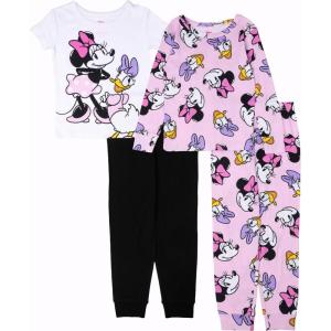 imageDisney Girls 4Piece Snugfit Cotton Pajama Set Soft ampamp Cute for KidsMinnie and Daisy