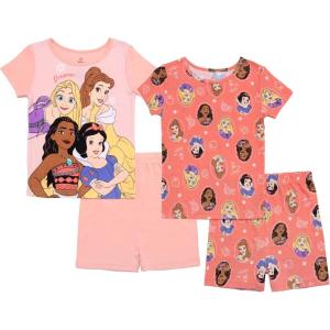 imageDisney Girls 4Piece Snugfit Cotton Pajama Set Soft ampamp Cute for KidsPrincess Selfie