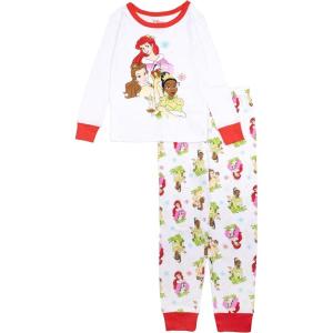 imageDisney girls 2piece Snugfit Cotton Holiday Pajama Set Soft ampamp Cute for KidsHoliday Princess