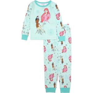 imageDisney girls 2piece Snugfit Cotton Holiday Pajama Set Soft ampamp Cute for KidsPrincess Fun