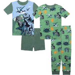 imageJurassic World boys 4piece Snugfit Cotton Pajama Set Soft ampamp Cute for KidsDino Adventure