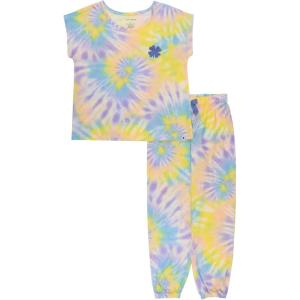 imageLucky Brand Girls 2Piece Loosefit Pajama Set Soft ampamp Cute for KidsRainbow Swirl
