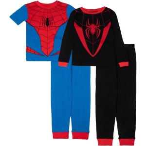 imageMarvel Boys 4Piece Snugfit Cotton Superhero Pajama Set Soft ampamp Cute for KidsSpidey Miles Suit