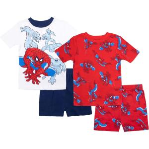 imageMarvel Boys 4Piece Snugfit Cotton Superhero Pajama Set Soft ampamp Cute for KidsSpidey Surrounded