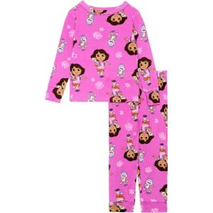 imageNickelodeon Girls 2Piece Snugfit Viscose Pajama Set Soft ampamp Cute for KidsDora Fun Run