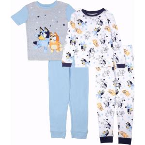 imageBluey unisexchild 4Piece Snugfit Cotton Pajama Set Soft ampamp Cute for KidsHooray Team
