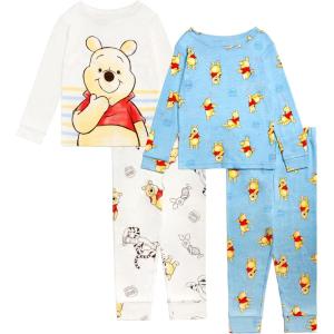 imageDisney Boys 4Piece Snugfit Cotton Pajama Set Soft ampamp Cute for KidsHello Honey