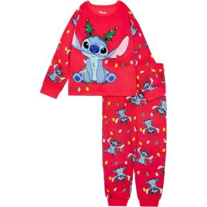 imageDisney Girls 2Piece Loosefit Holiday Pajama Set Soft ampamp Cute for KidsStitch Light Up