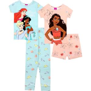imageDisney Girls 4Piece Snugfit Cotton Pajama Set Soft ampamp Cute for KidsRoyal Vibes