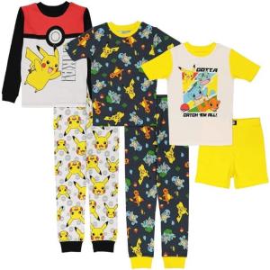 imagePokmon Boys 6Piece Snugfit Cotton Pajama Set Soft ampamp Cute for KidsDark GreenYellowMulticolor