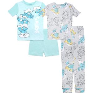 imageThe Smurfs Boys 4Piece Snugfit Cotton Pajama Set Soft ampamp Cute for KidsSmurfs Jump