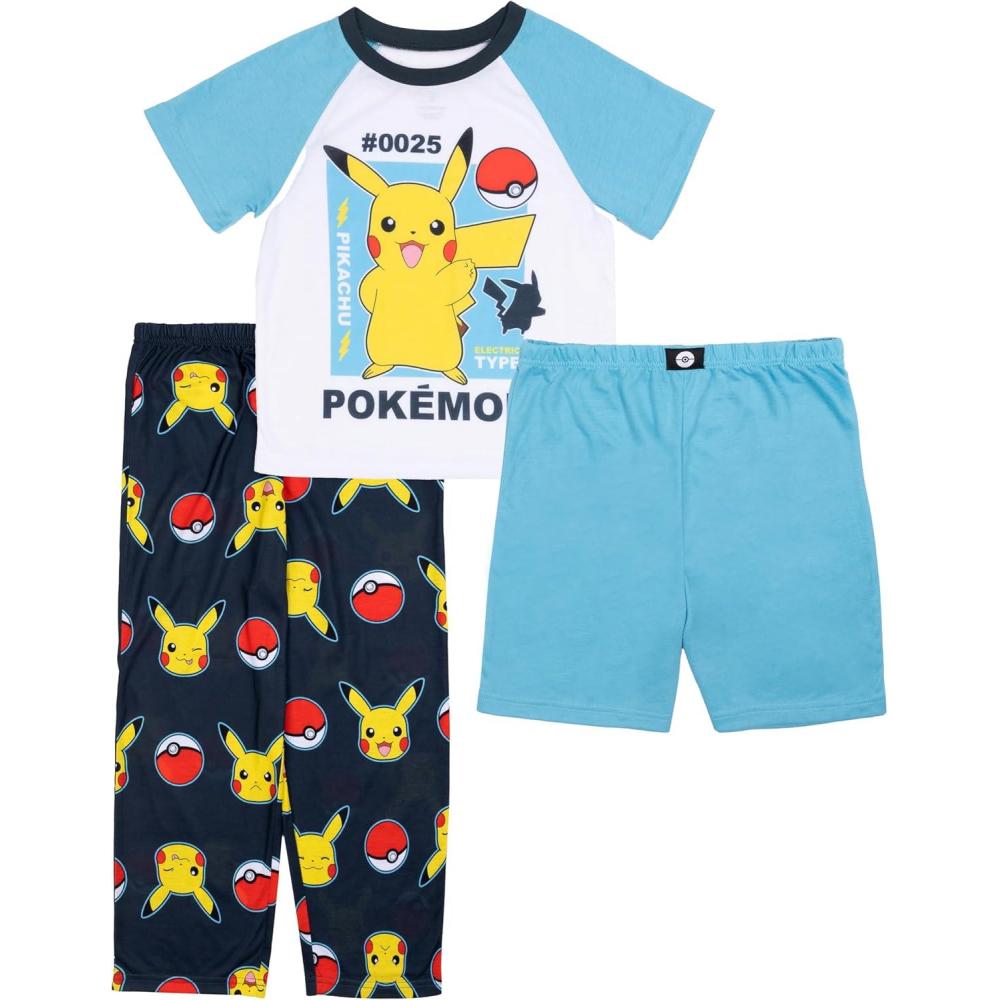 imagePokmon Boys 3Piece Loosefit Pajama Set Soft ampamp Cute for KidsElectric Type Pika
