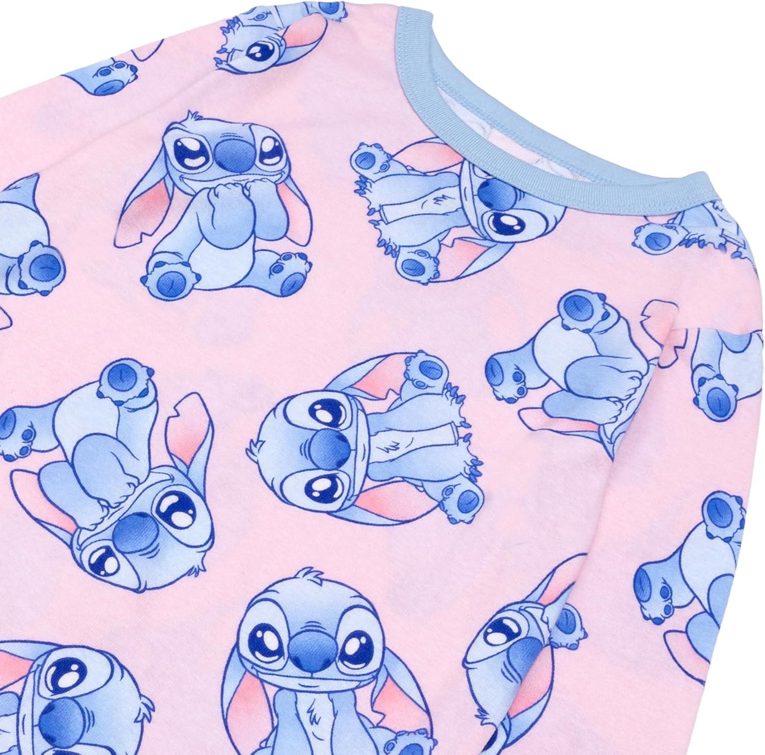 imageDisney Girls 4Piece Snugfit Cotton Pajama Set Soft ampamp Cute for KidsStitch Just Chill