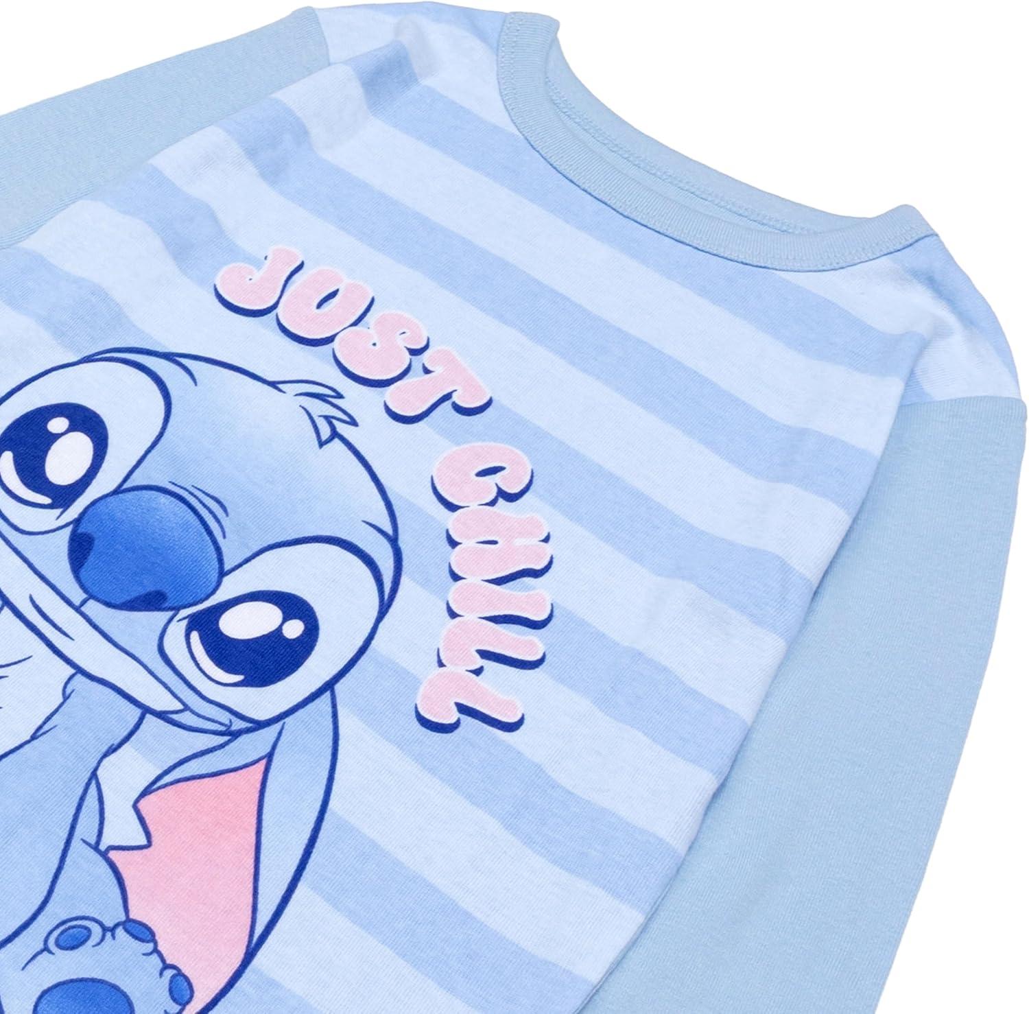 imageDisney Girls 4Piece Snugfit Cotton Pajama Set Soft ampamp Cute for KidsStitch Just Chill