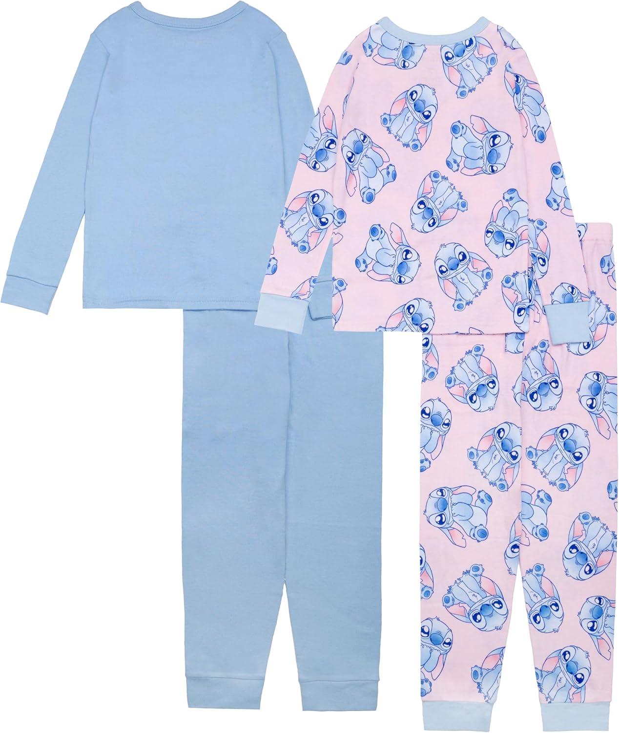 imageDisney Girls 4Piece Snugfit Cotton Pajama Set Soft ampamp Cute for KidsStitch Just Chill